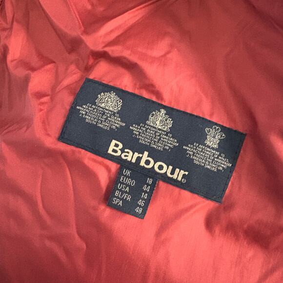 Barbour Cavalry Polarquilt Quilted Jacket Sz 14 Chore Coat Red Rust Orange - Picture 5 of 9